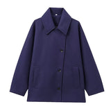 Classic Wool Short Coat with Wide Collar and Button Front