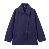 Timeless Wool Short Coat with Broad Collar and Button Closure