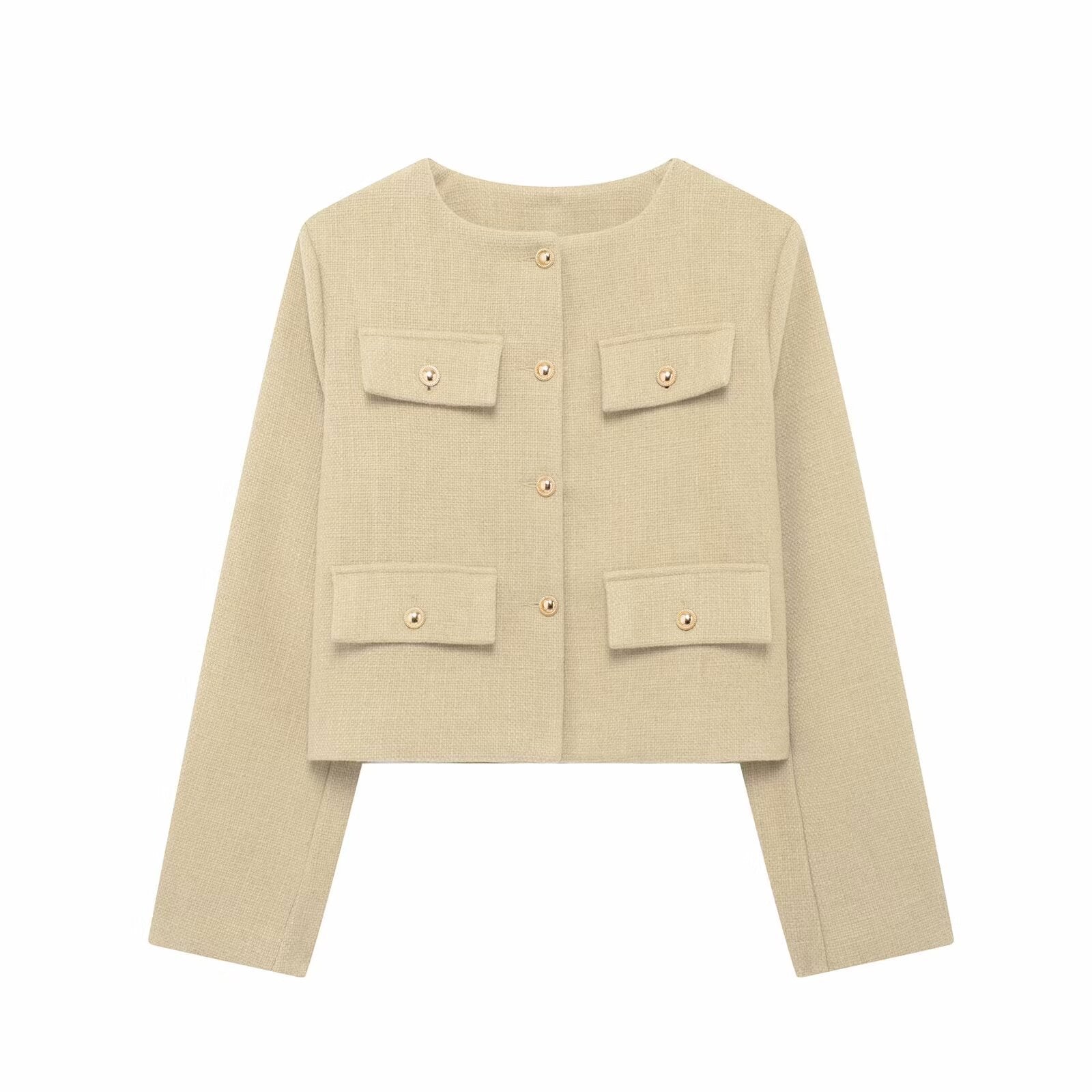 Chic Textured Cropped Button-Up Jacket