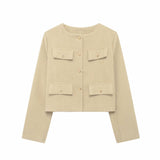 Stylish Textured Cropped Button-Front Jacket