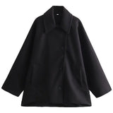 Timeless Wool Short Coat with Broad Collar and Button Closure
