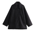 Classic Wool Short Coat with Wide Collar and Button Fastening
