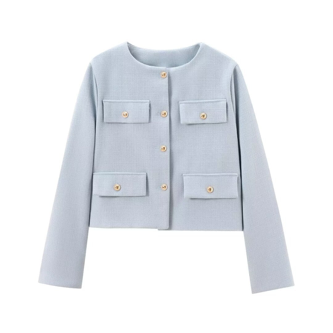 Stylish Textured Cropped Button-Front Jacket