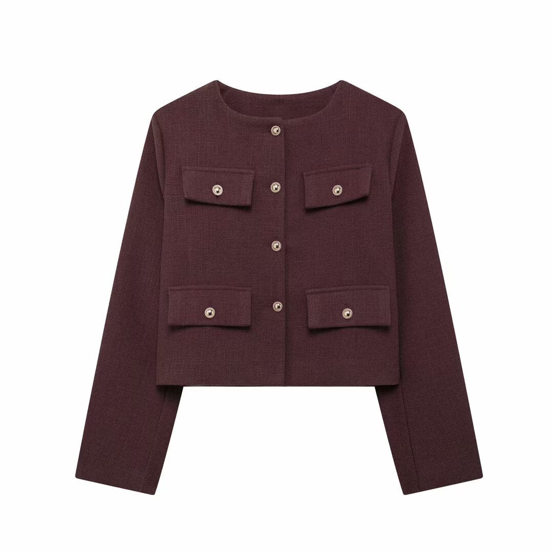 Chic Textured Cropped Button-Up Jacket