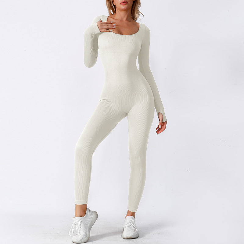 Long Sleeve Ribbed Jumpsuit with Scoop Neckline