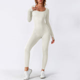 Ribbed Long Sleeve Jumpsuit with Scoop Neck