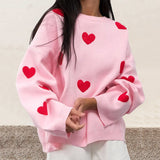 Red Heart Pattern Oversized Sweater