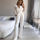 Chic V-Neck Wide-Leg Jumpsuit with Long Sleeves