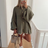 Oversized Knitted Cardigan with Gold Button Detail