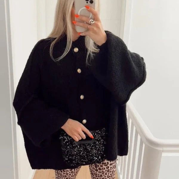 Oversized Knitted Cardigan with Gold Button Detail