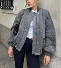 Quilted Bomber Jacket with Oversized Fit and Pocket Accents