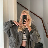 Oversized Quilted Bomber Jacket with Pocket Details