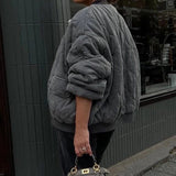Oversized Quilted Bomber Jacket with Pocket Detail