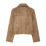 Retro-Inspired Imitation Suede Jacket with Front Flap Pockets