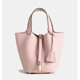 Elegant Textured Leather Bucket Bag with Gold Lock