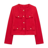 Stylish Textured Cropped Button-Front Jacket