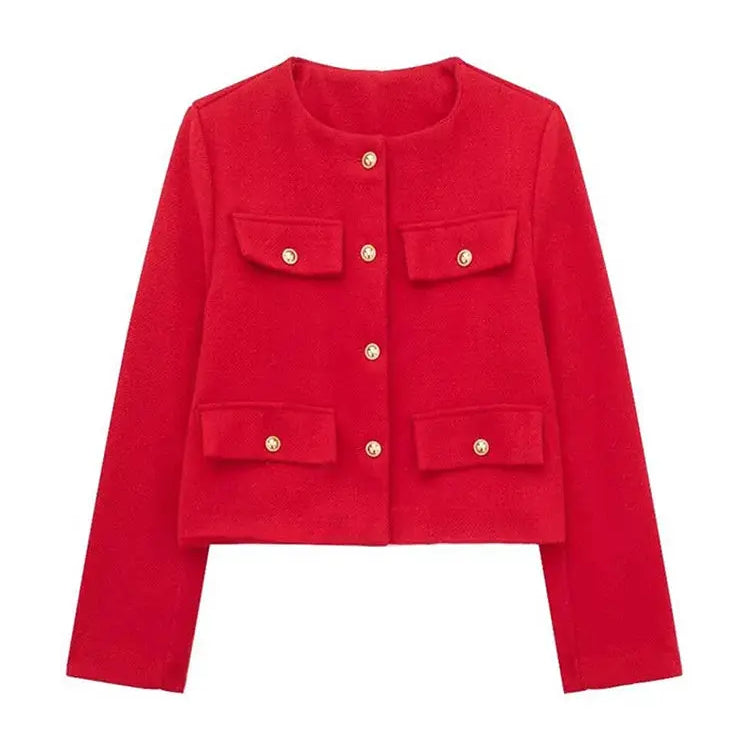 Stylish Textured Cropped Button-Front Jacket