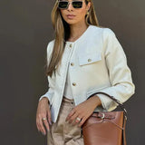 Chic Textured Cropped Button-Up Jacket