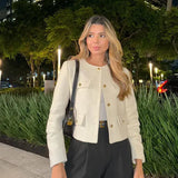 Stylish Textured Cropped Button-Front Jacket
