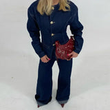 Tailored Denim Co-Ord Set with Gold Clasp Detail