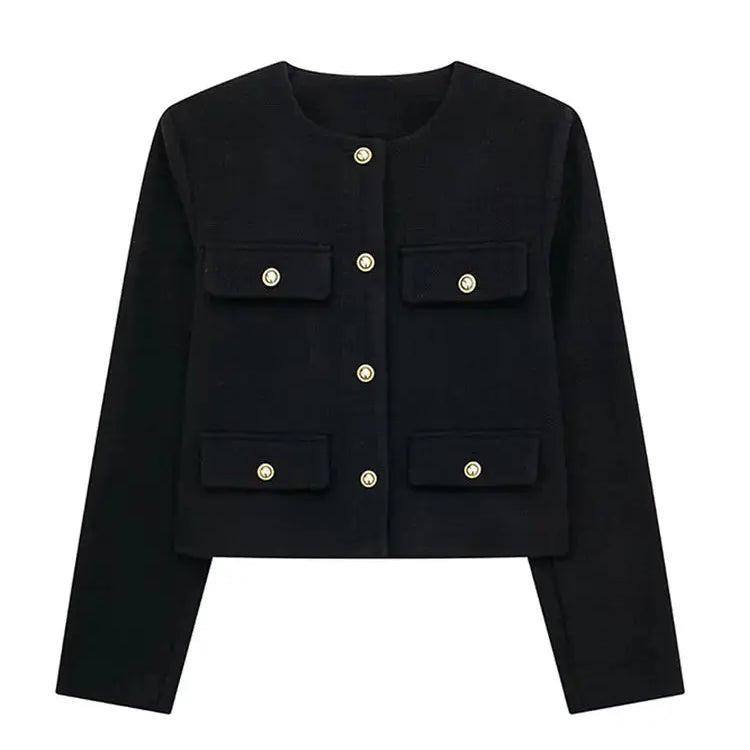 Chic Textured Cropped Button-Up Jacket