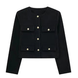 Stylish Textured Cropped Button-Front Jacket