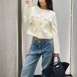 Elegant Textured Button-Up Cropped Jacket