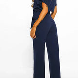 Short Sleeve Jumpsuit with Wide-Leg and Belt