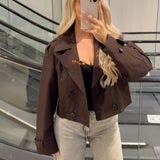 Double-Breasted Cropped Trench Coat with Contrasting Buttons