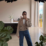 Double-Breasted Cropped Trench Coat with Contrasting Buttons