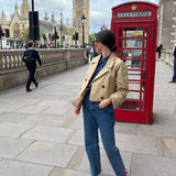 Double-Breasted Cropped Trench Coat with Contrasting Buttons