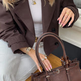 Double-Breasted Cropped Trench Coat with Contrasting Buttons