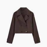 Double-Breasted Cropped Trench Coat with Contrasting Buttons