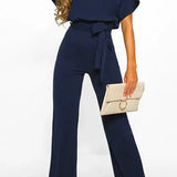 Short Sleeve Jumpsuit with Wide-Leg and Belt