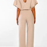 Short Sleeve Jumpsuit with Wide-Leg and Belt