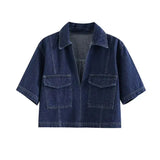 Boxy Denim Co-Ord Set with Pocket Shirt and Mini Skirt