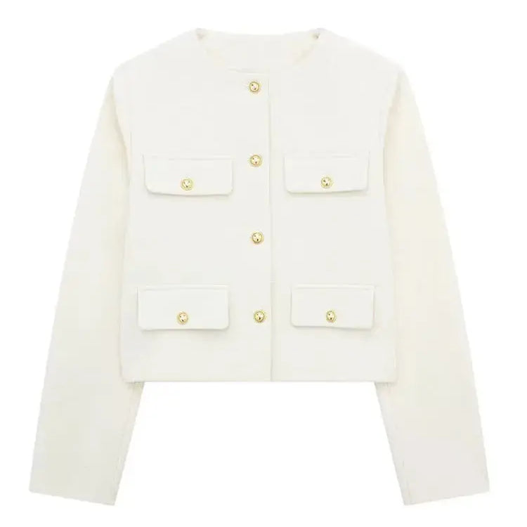 Stylish Textured Cropped Button-Front Jacket