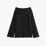 Off-Shoulder Ribbed Knit Top for Women – Elegant Fold-Over Neckline