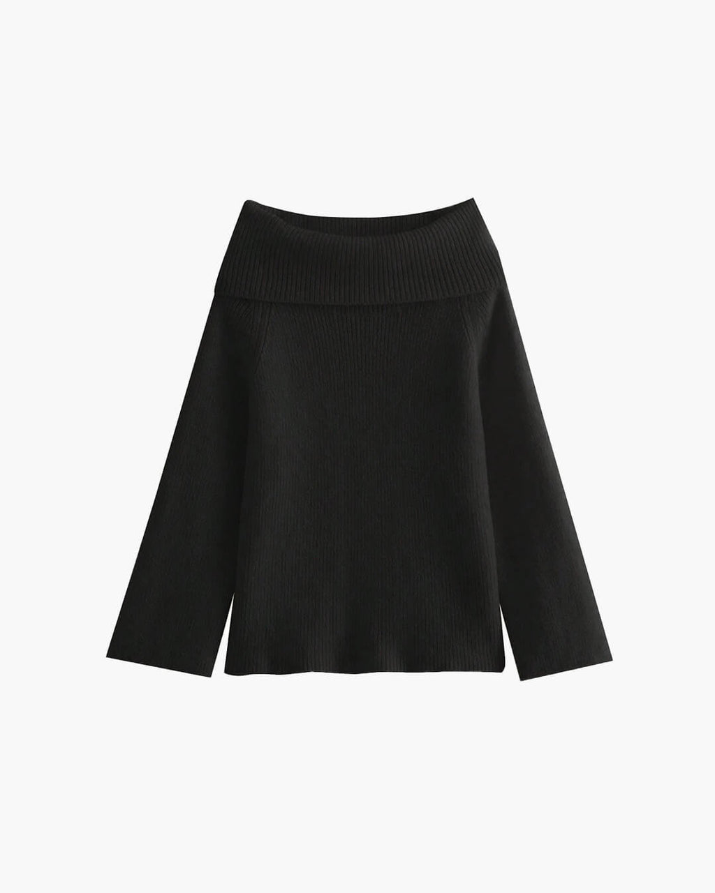 Off-Shoulder Ribbed Knit Top for Women – Elegant Fold-Over Neckline