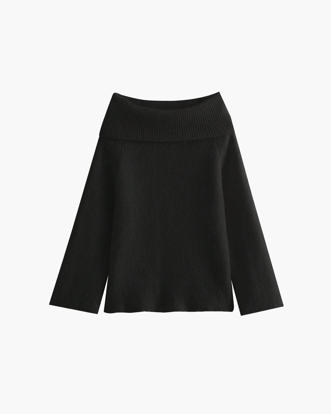 Off-Shoulder Ribbed Knit Top for Women – Elegant Fold-Over Neckline