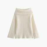 Off-Shoulder Ribbed Knit Top for Women – Elegant Fold-Over Neckline