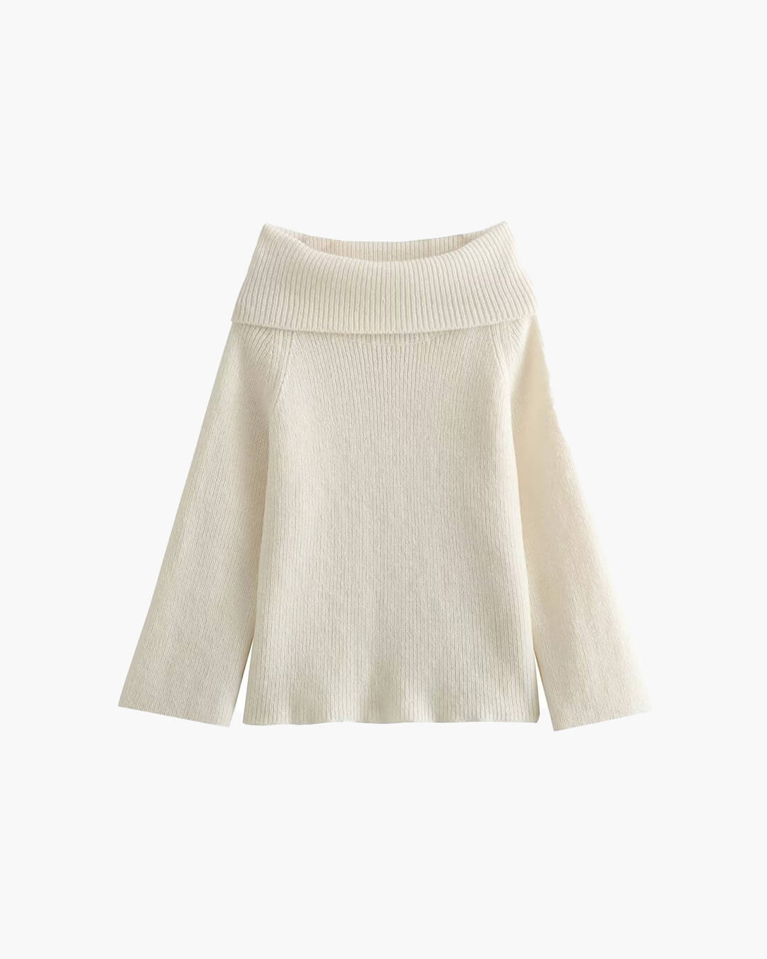 Off-Shoulder Ribbed Knit Top for Women – Elegant Fold-Over Neckline