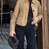 Vintage-Style Faux Suede Jacket with Front Flap Pockets