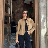 Retro Faux Suede Jacket with Front Flap Pockets