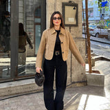 Vintage-Style Faux Suede Jacket with Front Flap Pockets