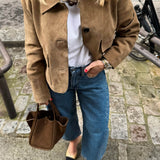 Retro-Inspired Imitation Suede Jacket with Front Flap Pockets