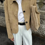 Vintage-Style Faux Suede Jacket with Front Flap Pockets