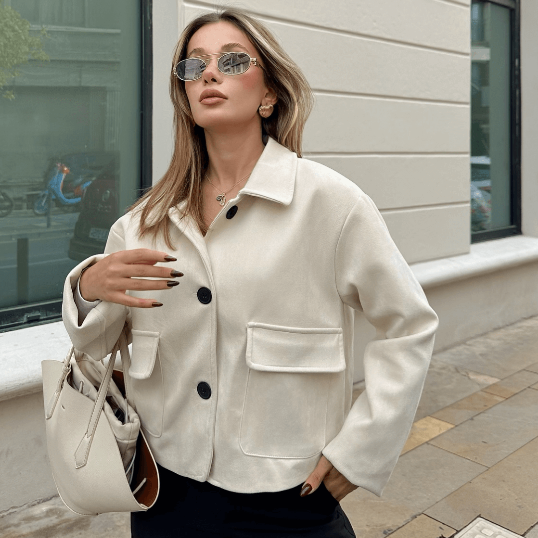 Retro Faux Suede Jacket with Front Flap Pockets