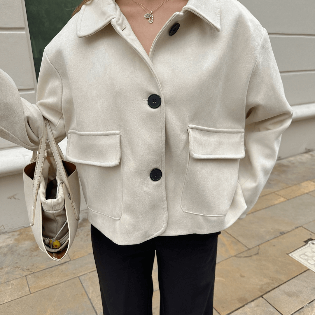 Retro-Inspired Imitation Suede Jacket with Front Flap Pockets