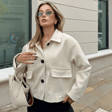 Retro-Inspired Imitation Suede Jacket with Front Flap Pockets